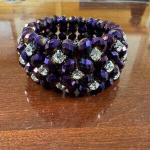 Purple bead and rhinestone bracelet
